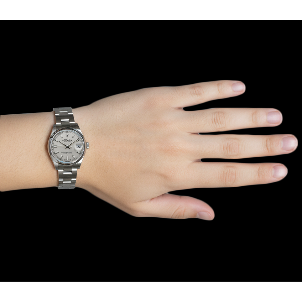 Montre Rolex Datejust de taille moyenne, 31 mm, lunette lisse, bracelet acier inoxydable P6