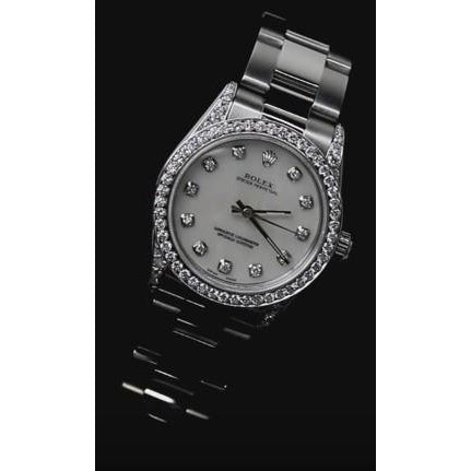 Montre Rolex Datejust de taille moyenne avec lunette en diamant personnalisée et bracelet huître acier inoxydable2
