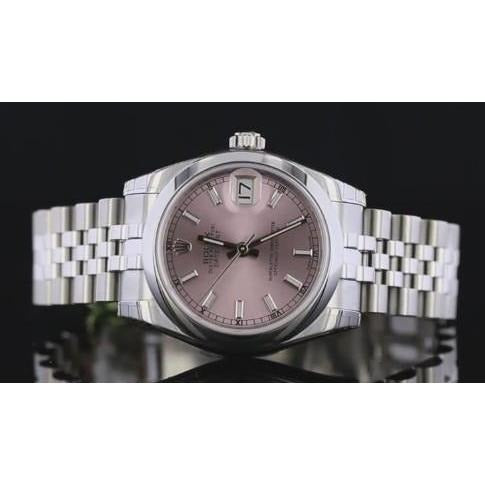 Montre Rolex Datejust de taille moyenne, cadran bâton rose, bracelet jubilé 
