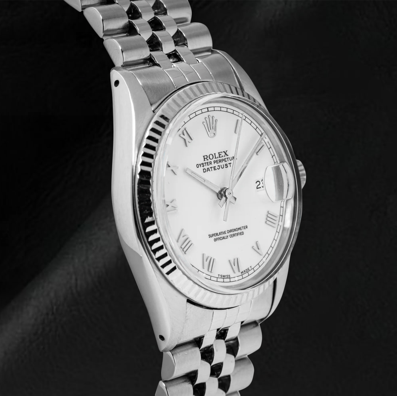 Montre Rolex Datejust de taille moyenne, cadran romain blanc, acier inoxydable