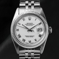Montre Rolex Datejust de taille moyenne, cadran romain blanc, acier inoxydable