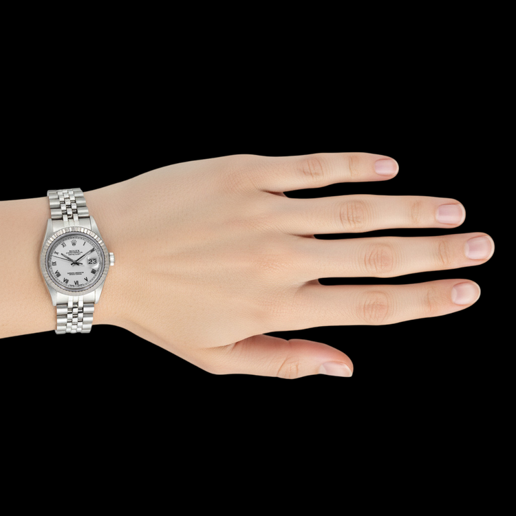 Montre Rolex Datejust de taille moyenne, cadran romain blanc, acier inoxydable P5