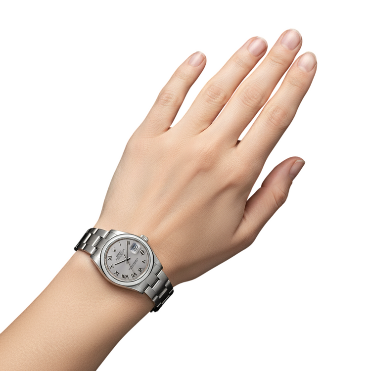 Montre Rolex Datejust de taille moyenne, cadran romain blanc, bracelet huître acier inoxydable P5