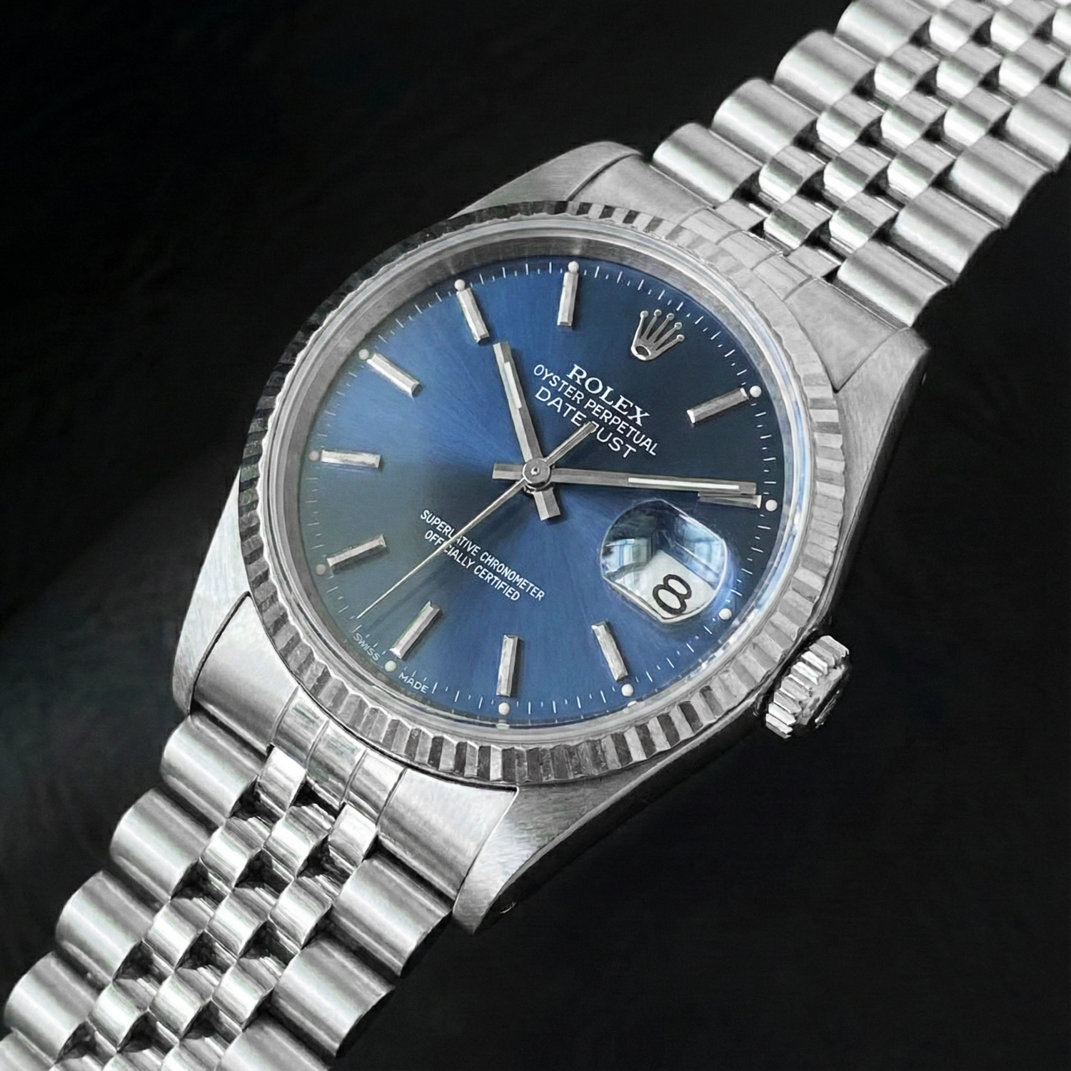 Montre Rolex Datejust en acier inoxydable avec cadran bleu 36 mm