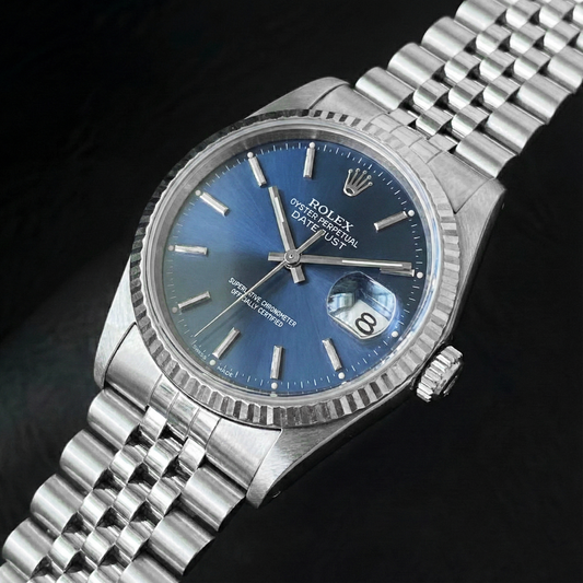 Montre Rolex Datejust en acier inoxydable avec cadran bleu 36 mm