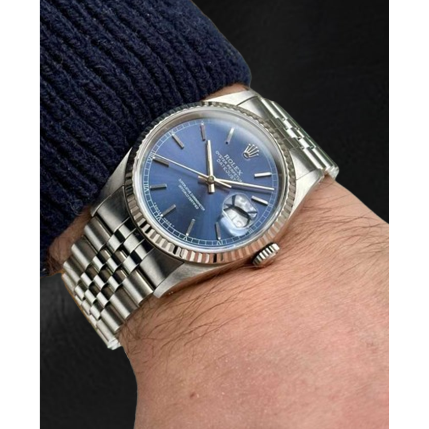Montre Rolex Datejust en acier inoxydable avec cadran bleu 36 mm