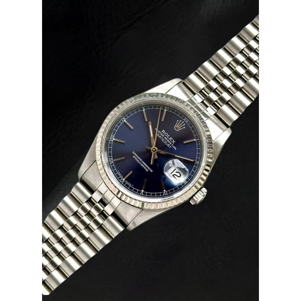Montre Rolex Datejust en acier inoxydable avec cadran bleu 36 mm