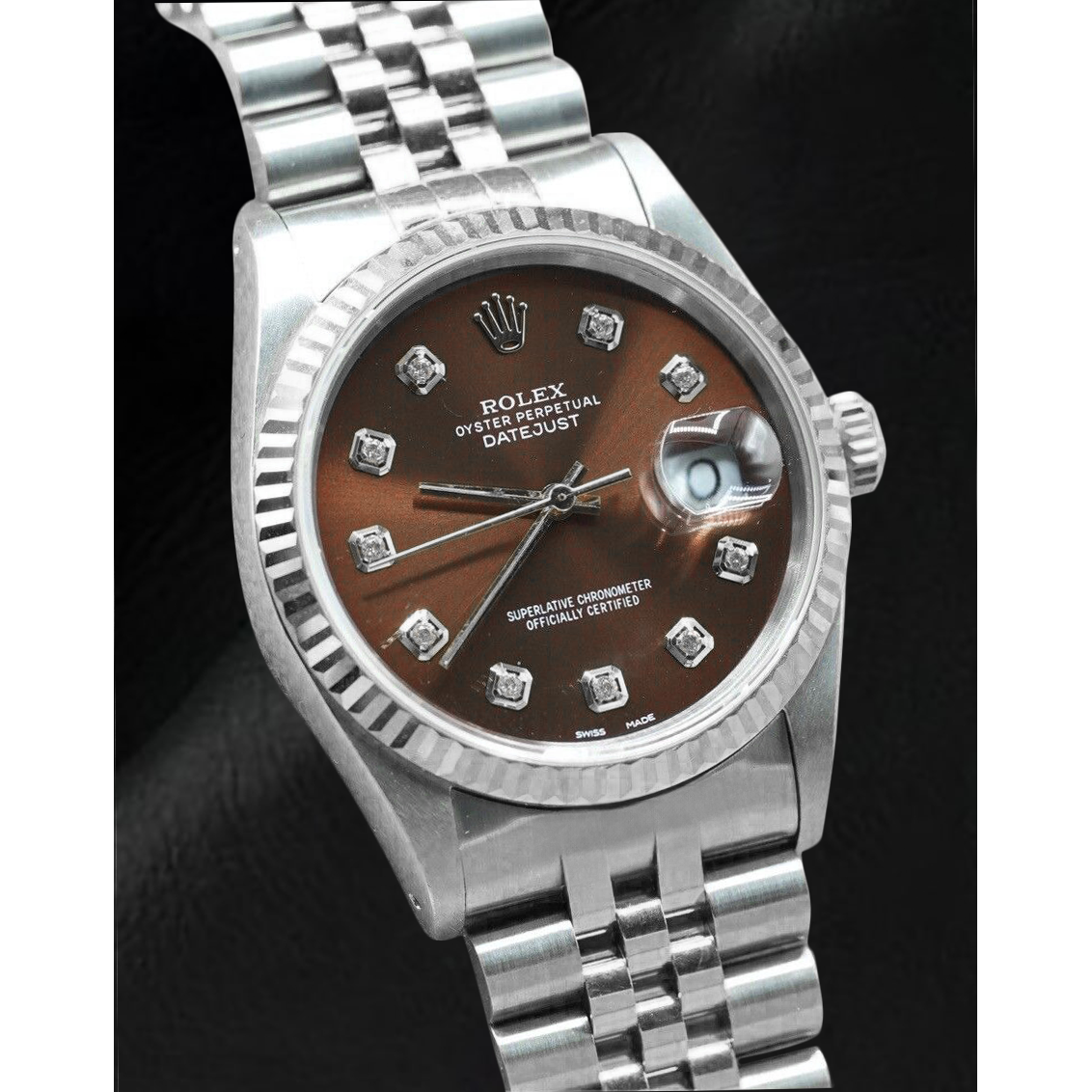 Montre Rolex Datejust en acier inoxydable avec cadran diamant chocolat