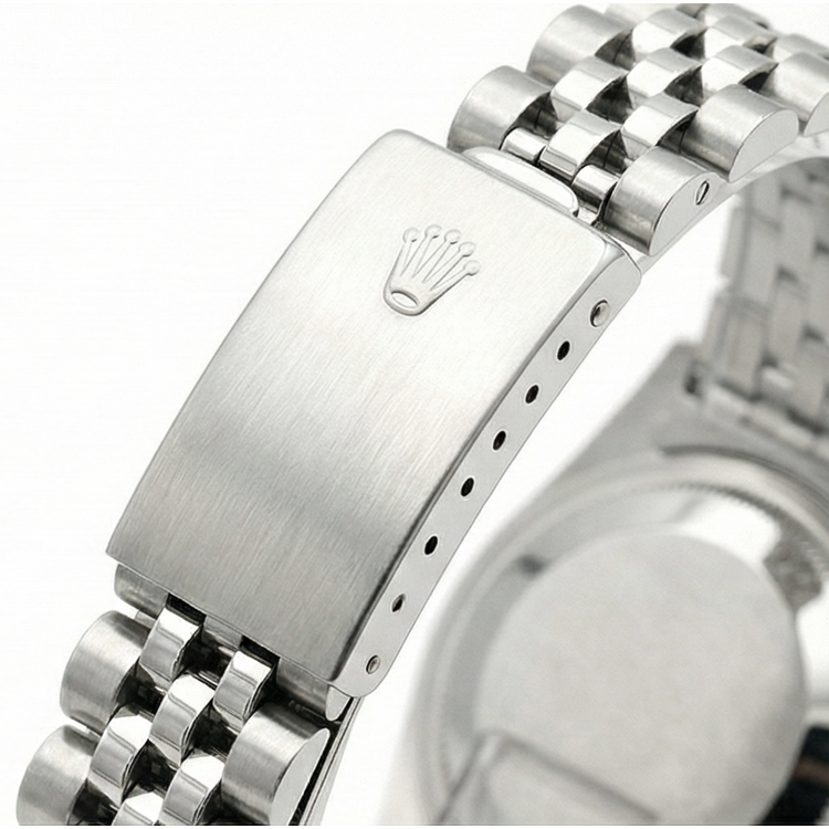 Montre Rolex Datejust en acier inoxydable de taille moyenne avec cadran et lunette diamantée saumon