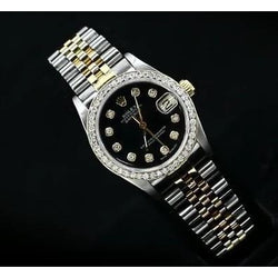 Montre Rolex Datejust en diamant de taille moyenne, cadran noir en diamant de taille moyenne
