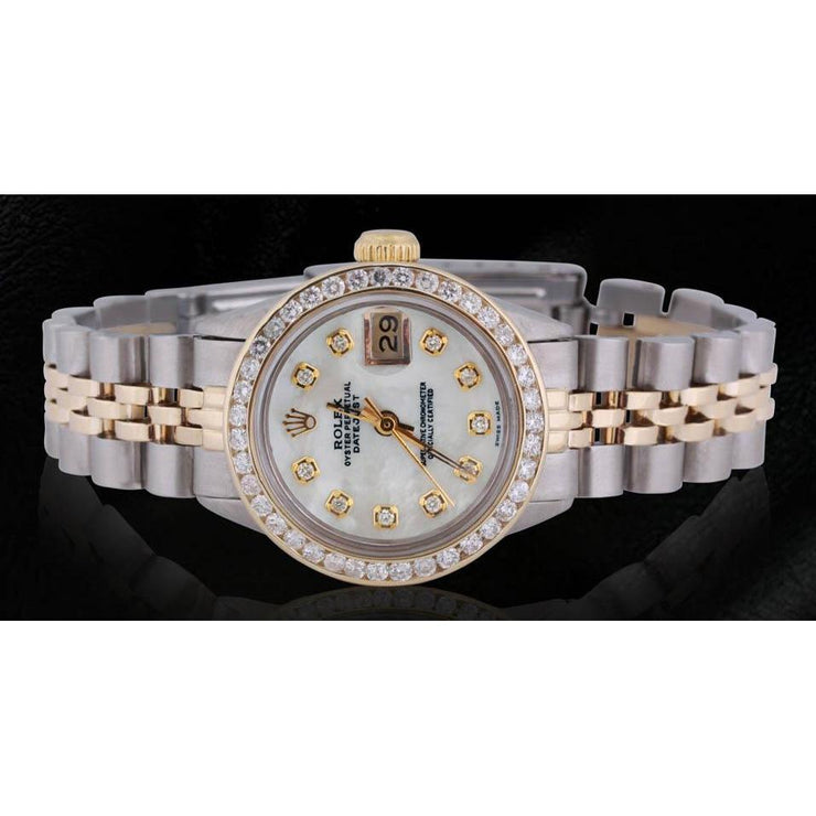 Montre Rolex Datejust en or acier inoxydable pour femme avec cadran en diamant et lunette sertie de canaux