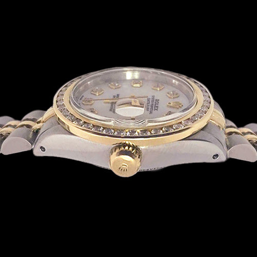 Montre Rolex Datejust en or acier inoxydable pour femme avec cadran en diamant et lunette sertie de canaux