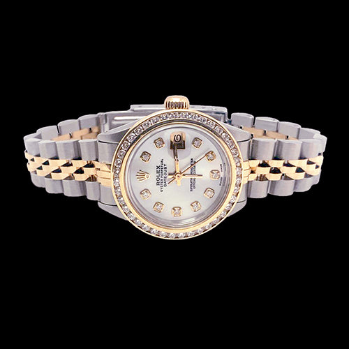 Montre Rolex Datejust en or acier inoxydable pour femme avec cadran en diamant et lunette sertie de canaux