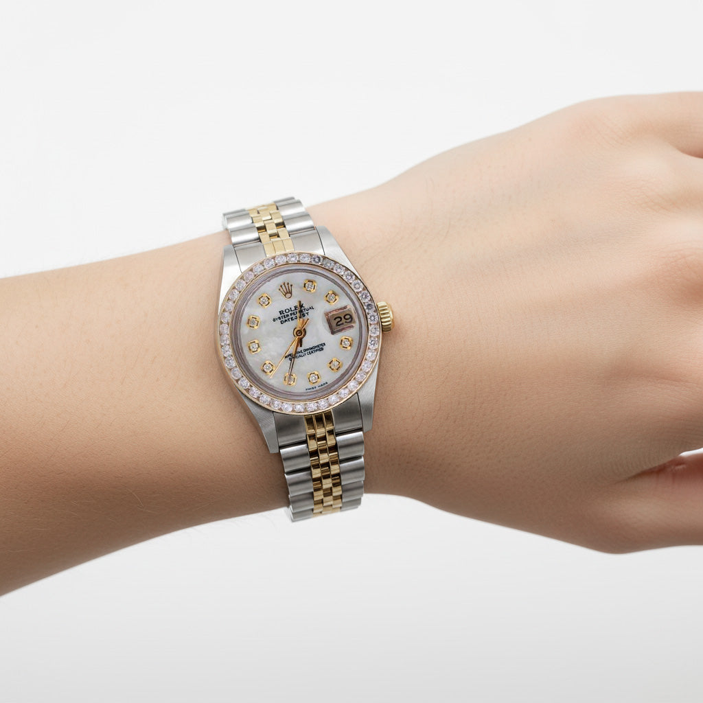 Montre Rolex Datejust en or acier inoxydable pour femme avec cadran en diamant et lunette sertie de canaux P1