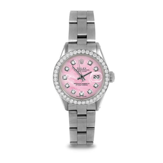 Montre Rolex Datejust pour femme 26 mm avec cadran en nacre rose et diamants, bracelet Oyster en acier inoxydable