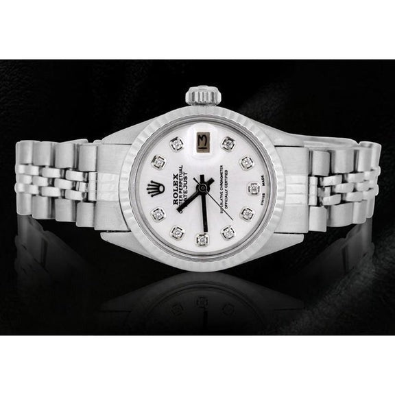 Montre Rolex pour femme avec bracelet Jubilee et cadran en diamant blanc
