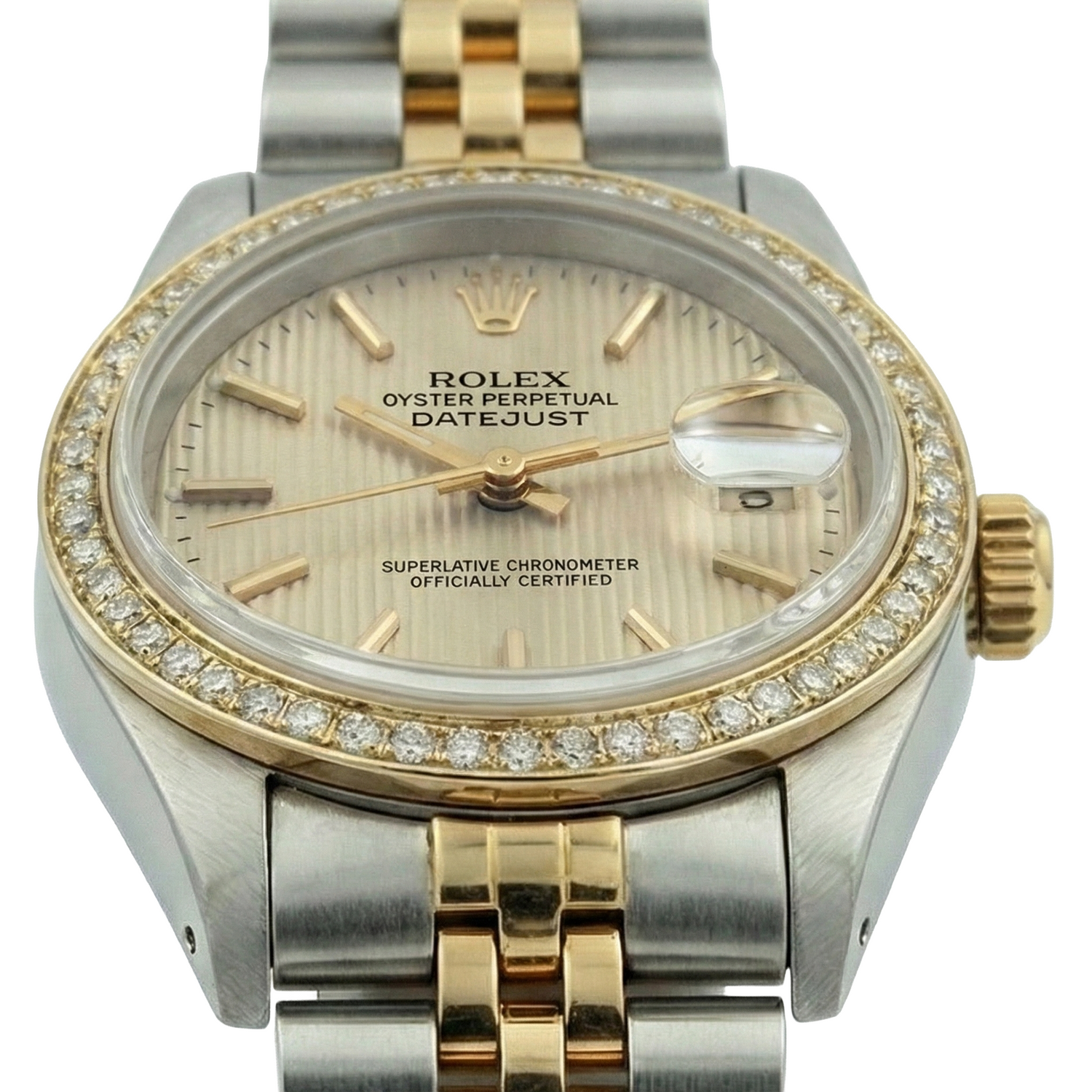 Montre Rolex Datejust pour femme avec lunette en diamant et tapisserie en acier inoxydable et or Jubilee