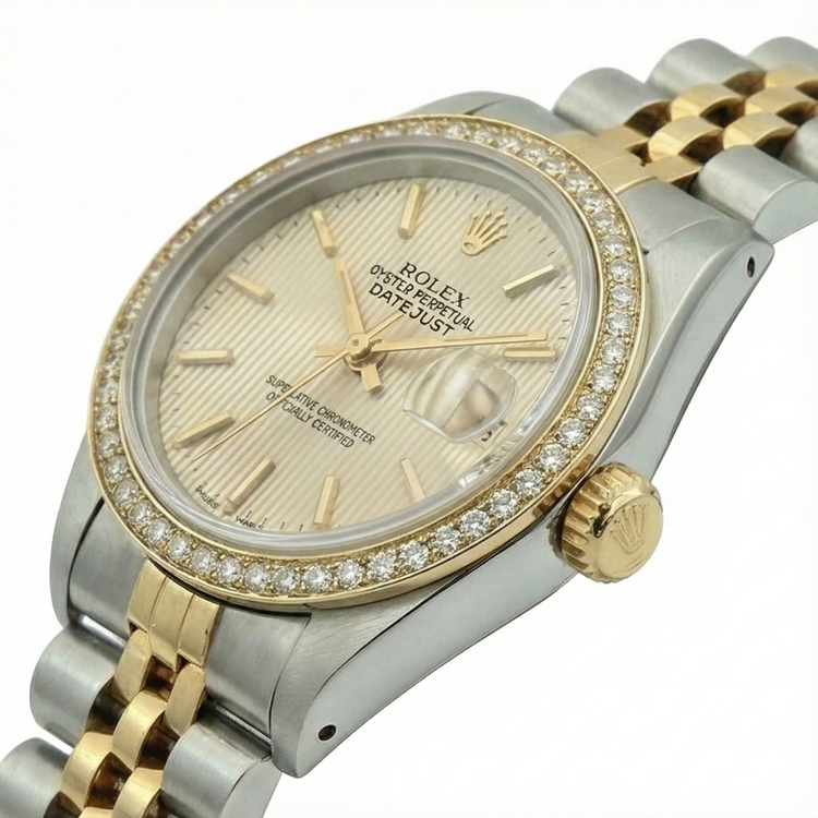 Montre Rolex Datejust pour femme avec lunette en diamant et tapisserie en acier inoxydable et or Jubilee