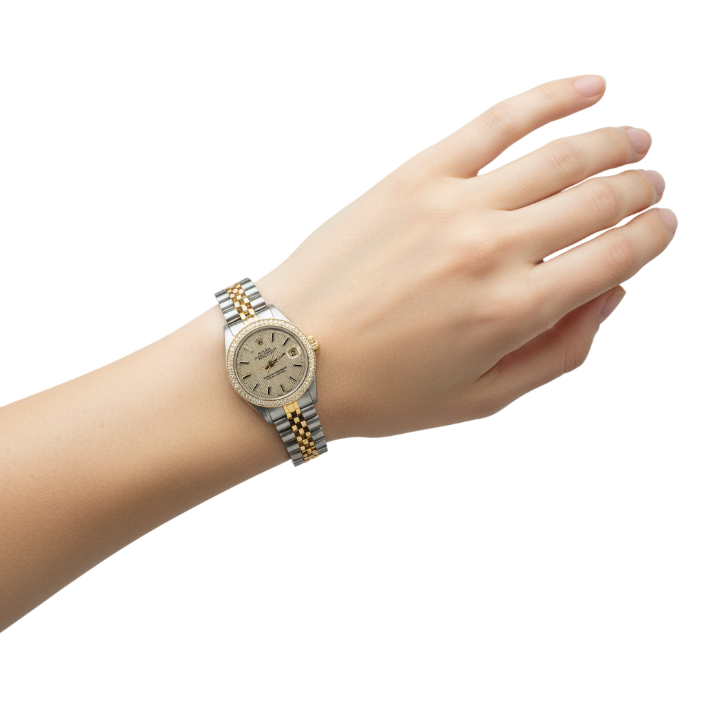 Montre Rolex Datejust pour femme avec lunette en diamant et tapisserie en acier inoxydable et or Jubilee P2