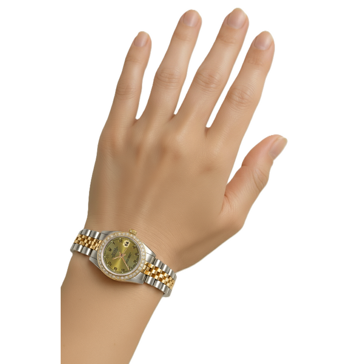 Montre Rolex Datejust pour femme à cadran arabe et or jaune