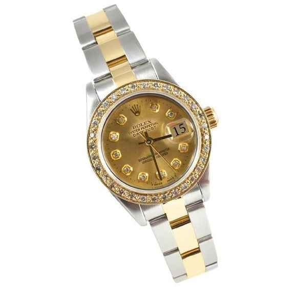 Montre Rolex Datejust pour femme, cadran diamant champagne, acier inoxydable 
