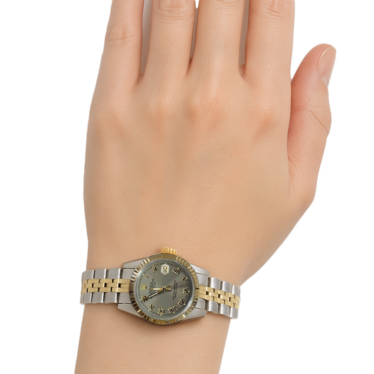 Montre Rolex Datejust pour femme, cadran romain gris bicolore