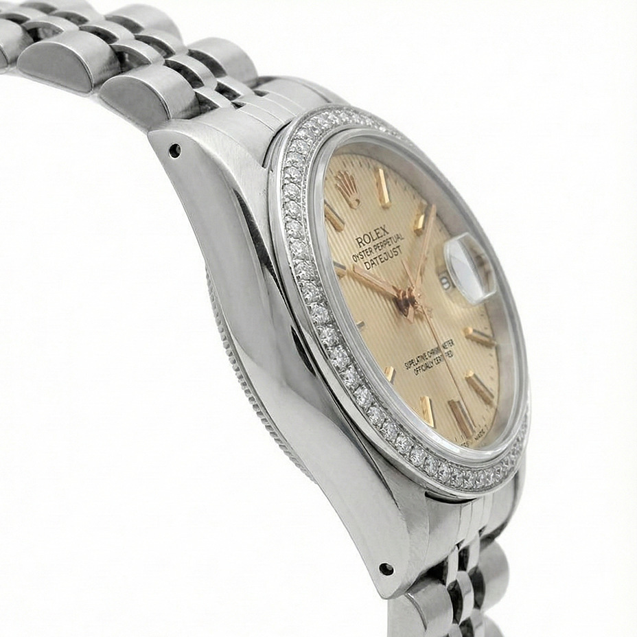 Montre Rolex Datejust pour femme en acier inoxydable avec cadran en bâton de tapisserie Jubilee Rolex