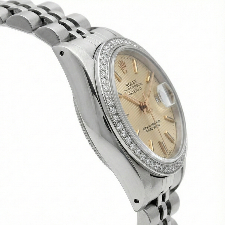 Montre Rolex Datejust pour femme en acier inoxydable avec cadran en bâton de tapisserie Jubilee Rolex