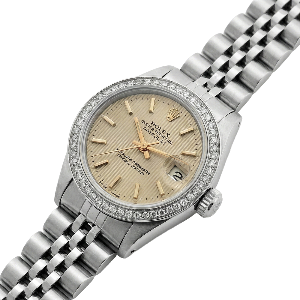 Montre Rolex Datejust pour femme en acier inoxydable avec cadran en bâton de tapisserie Jubilee Rolex
