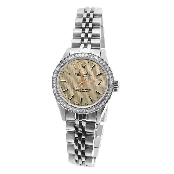 Montre Rolex Datejust pour femme en acier inoxydable avec cadran en bâton de tapisserie Jubilee Rolex
