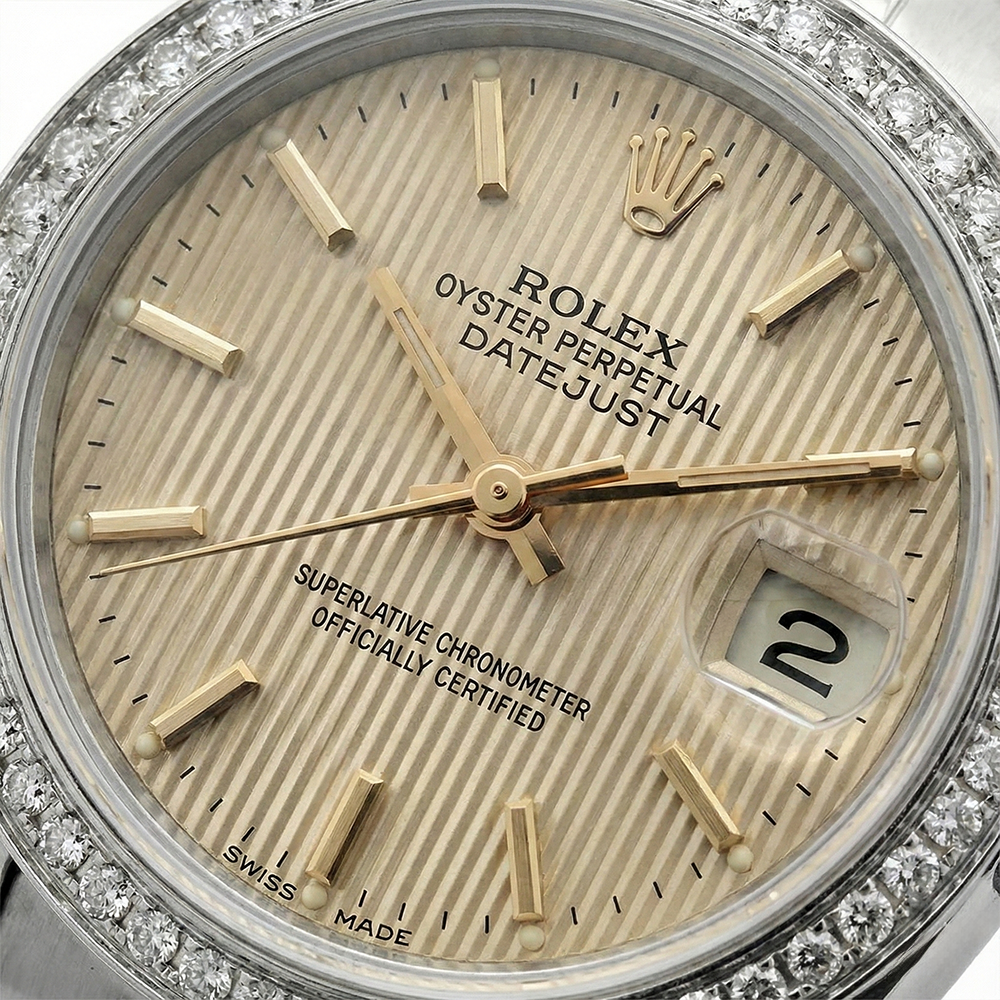 Montre Rolex Datejust pour femme en acier inoxydable avec cadran en bâton de tapisserie Jubilee Rolex