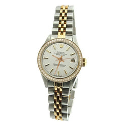 Montre Rolex Datejust pour femme en acier inoxydable et or, cadran blanc et diamant