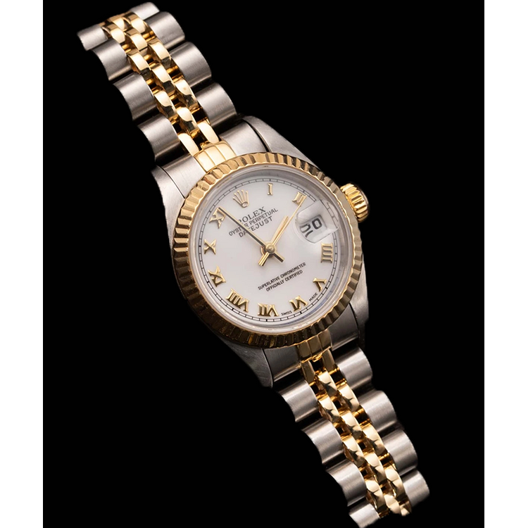 Montre Rolex Datejust pour femme huître en or massif et acier inoxydable
