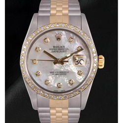 Montre Rolex Datejust pour homme avec cadran en nacre et diamants bicolores RÉGLAGE RAPIDE