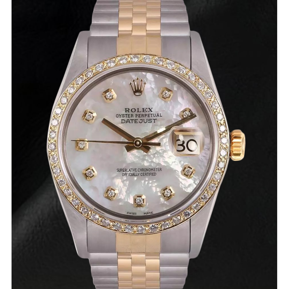 Montre Rolex Datejust pour homme avec cadran en nacre et diamants bicolores RÉGLAGE RAPIDE