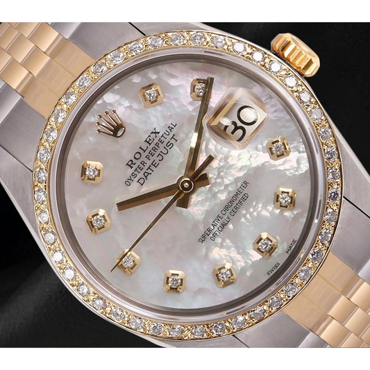 Montre Rolex Datejust pour homme avec cadran en nacre et diamants bicolores RÉGLAGE RAPIDE