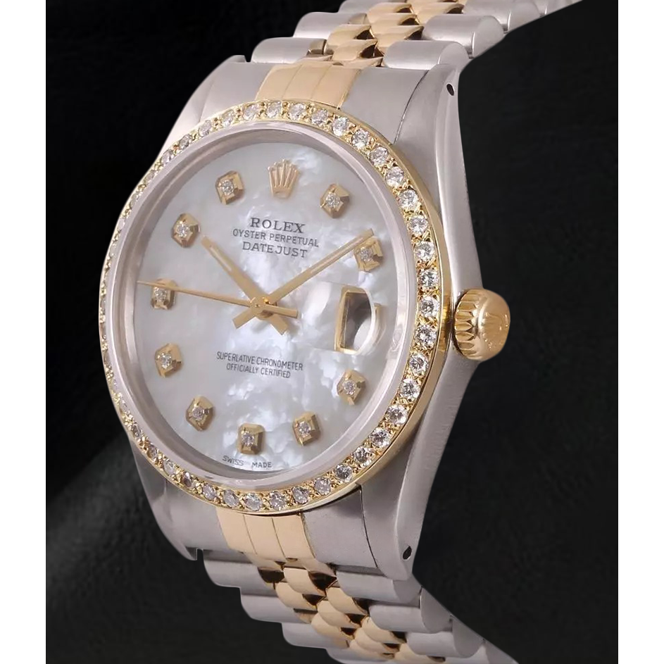 Montre Rolex Datejust pour homme avec cadran en nacre et diamants bicolores RÉGLAGE RAPIDE