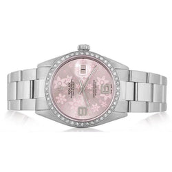 Montre Rolex Datejust pour homme en acier inoxydable avec cadran rose et lunette en diamant - prise rapide