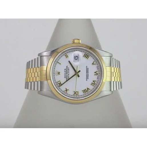 Montre Rolex Datejust pour homme, lunette lisse, cadran romain blanc