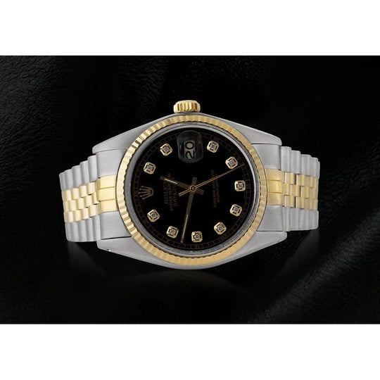 Montre Rolex Datejust pour hommes à deux tons avec cadran en diamant 