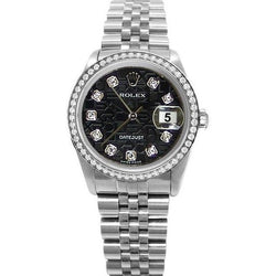 Montre Rolex Datejust pour hommes acier inoxydable cadran diamant Jubilé noir réglage rapide