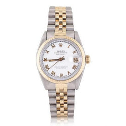 Montre Rolex Datejust pour hommes, cadran romain, lunette cannelée, acier inoxydable et or, réglage rapide