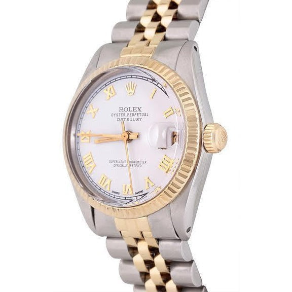 Montre Rolex Datejust pour hommes, cadran romain, lunette cannelée