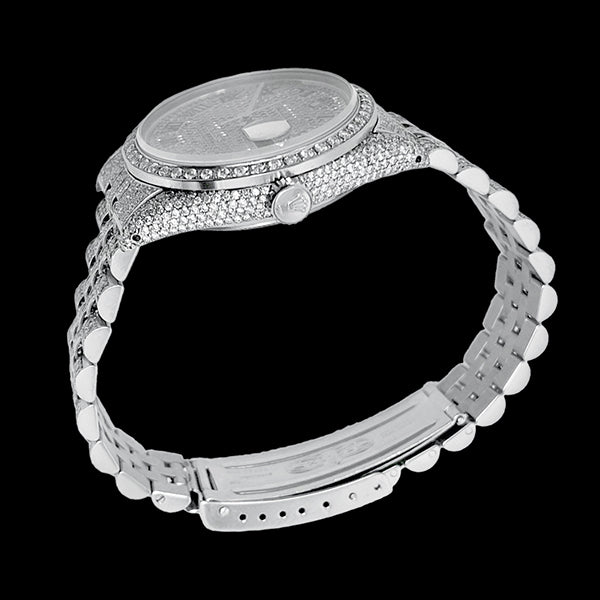 Montre Rolex Iced Out Diamond 12 carats avec cadran romain de 36 mm en acier inoxydable