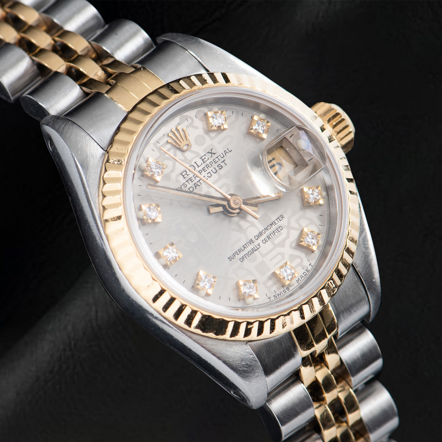 Montre Rolex Lady Datejust 26 mm, cadran jubilé argent et diamants, deux tons