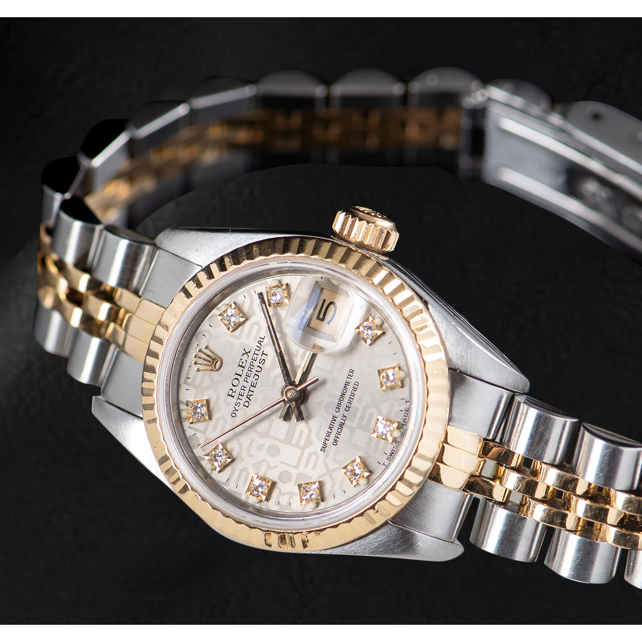 Montre Rolex Lady Datejust 26 mm, cadran jubilé argent et diamants, deux tons