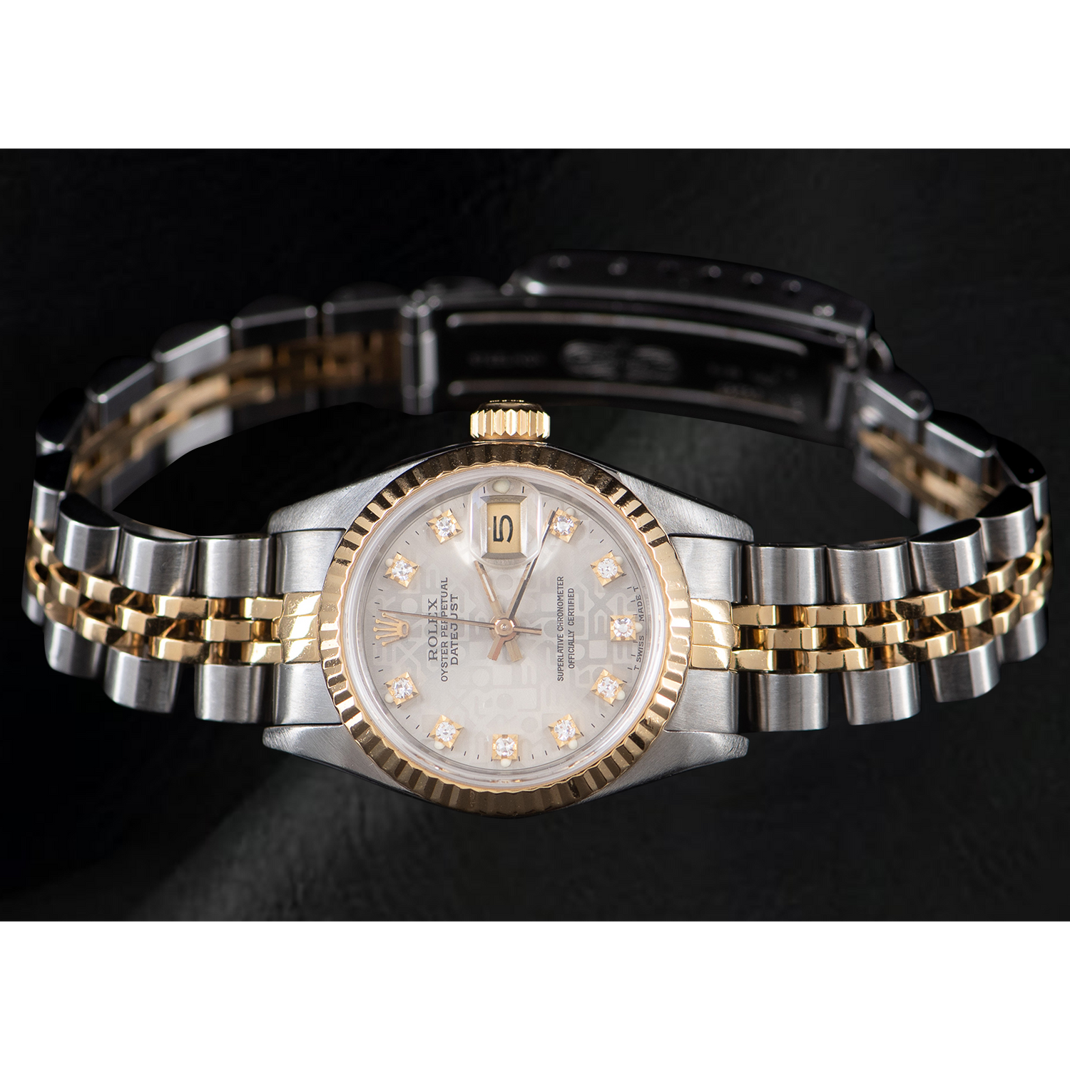 Montre Rolex Lady Datejust 26 mm, cadran jubilé argent et diamants, deux tons
