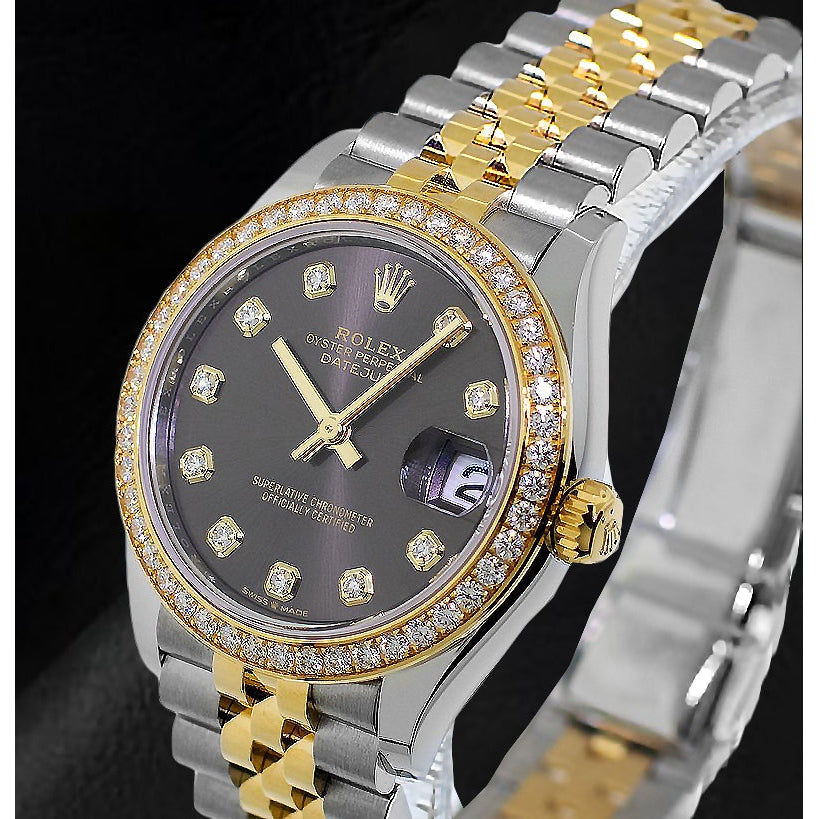 Montre Rolex Lady Datejust 31 mm rhodiée et diamants bicolore