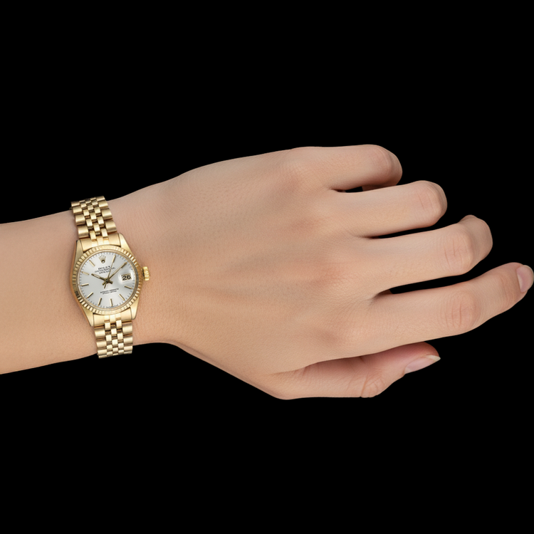 Montre Rolex Lady Datejust avec cadran blanc et or jaune President P2