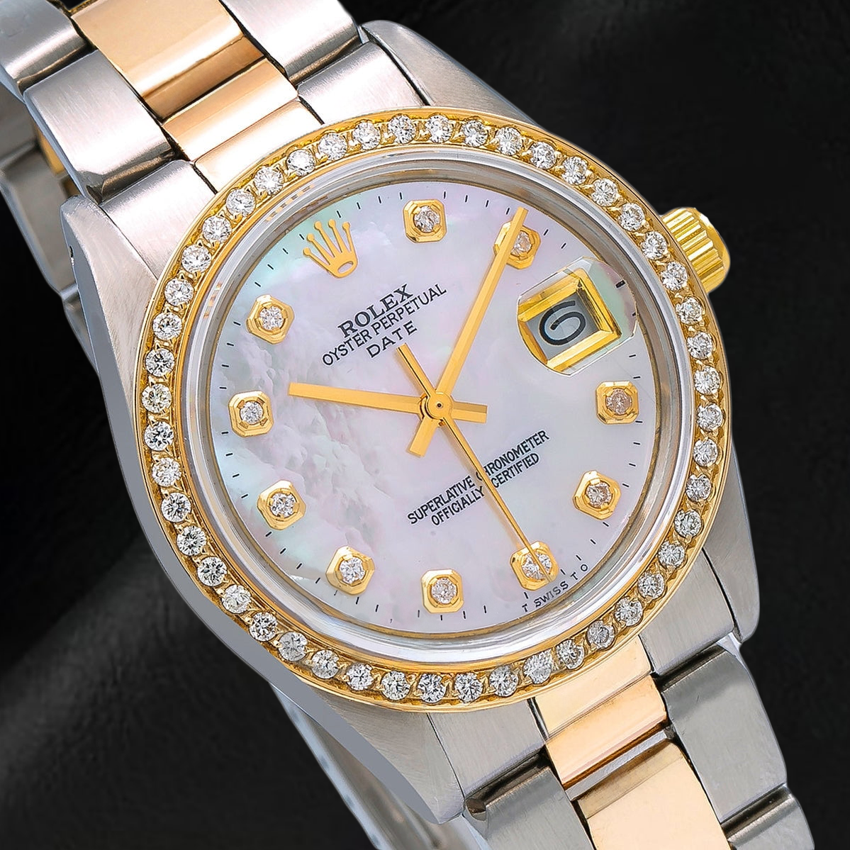 Montre Rolex Lady Datejust avec cadran en nacre blanche et diamants, bracelet Oyster bicolore de 31 mm